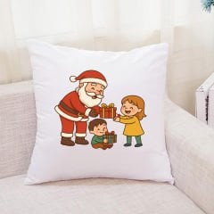 Noel Baba Çocuklara Hediye Veriyor Tasarımlı Yılbaşı Yastığı