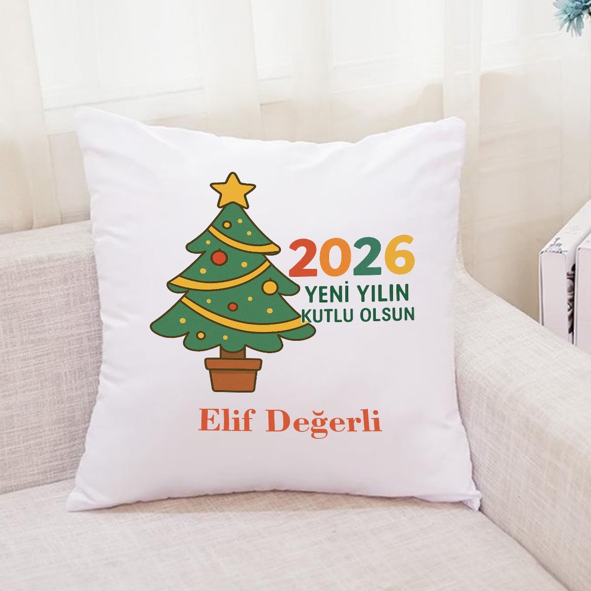 Kişiye Özel Yılbaşı Ağacı Tasarımlı 2026 Yastık