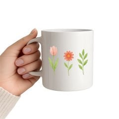 Minimal Çiçek Figürlü Kupa Bardak