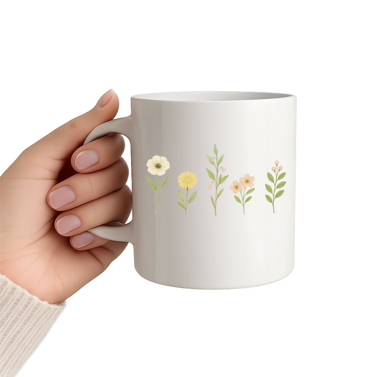 Zarif Çiçek Desenli Kupa Bardak