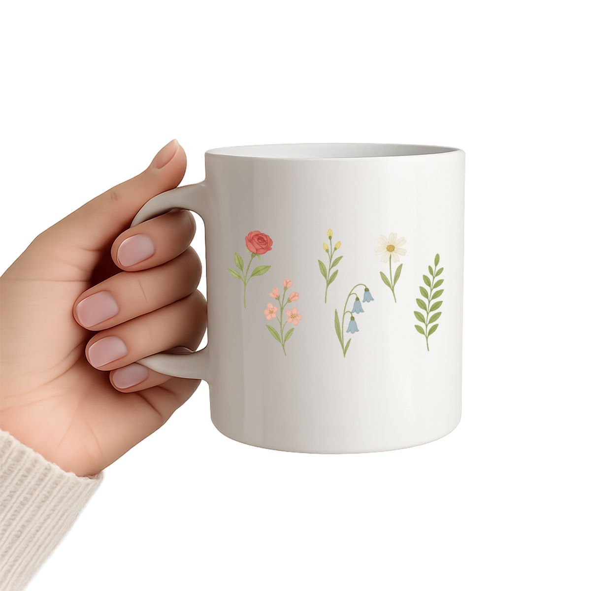 Zarif Çiçek Desenli Kupa Bardak