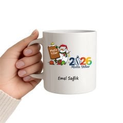 Kardan Adamlı Mutlu Yıllar İsimli Kupa Bardak Kişiye Özel